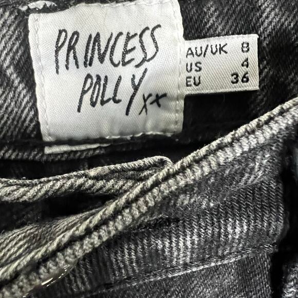 Princess Polly Shorts Womens 4 Washed Black Jean High Rise Distressed Button Fly - Picture 5 of 5
